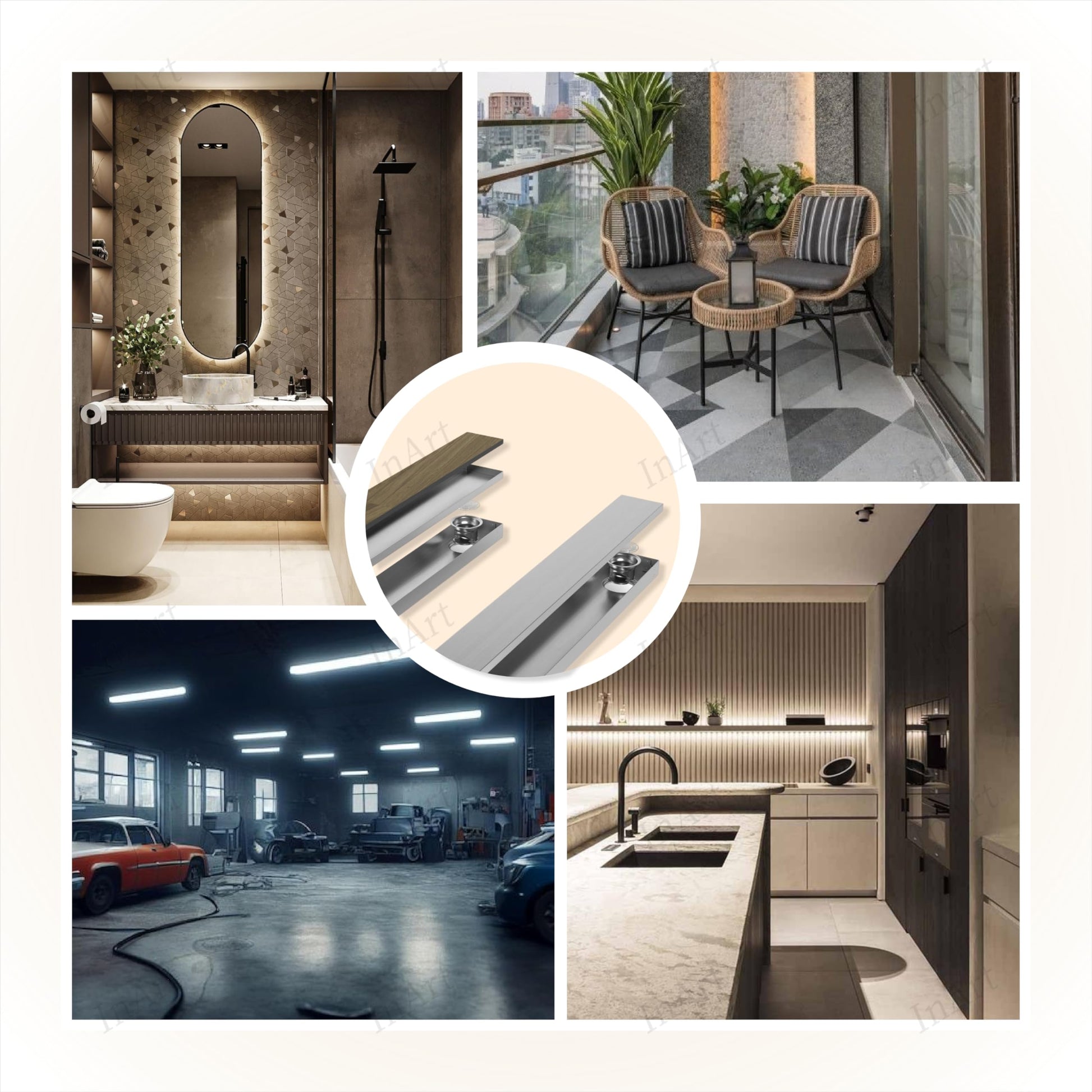 InArt 24 x 4 Inch Stainless Steel Shower Floor Drain with Hair Strainer Grate, additional product view 8