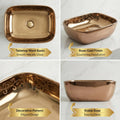 Table top sink front view, modern rose gold ceramic rectangular vessel bathroom sink bowl