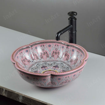 InArt vessel sink ceramic oval glossy pink tabletop wash basin, European style over counter bathroom basin bowl