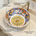 InArt Glossy White Ceramic Round Vessel Sink – Mexican Style Pattern, 16.5