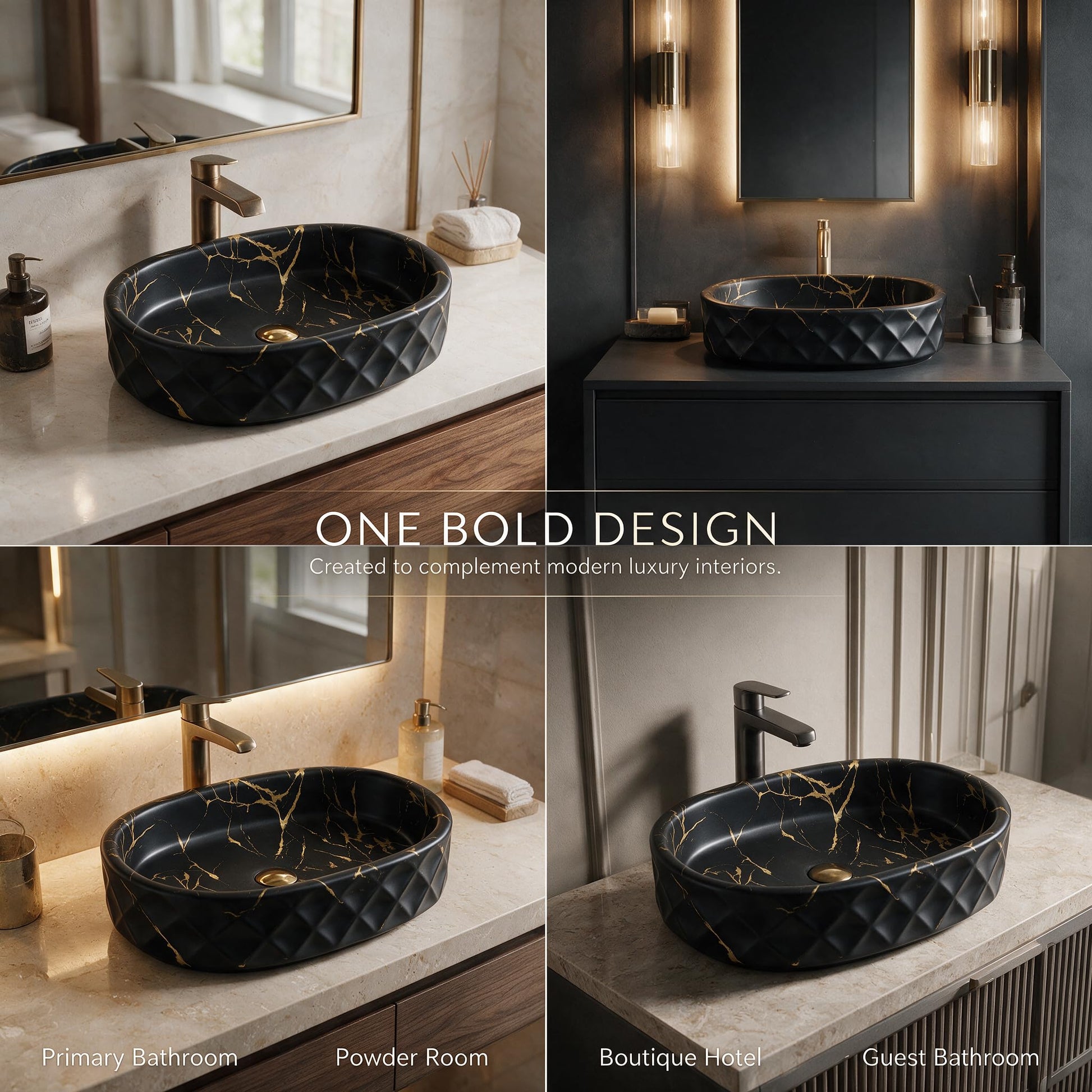 Black and Gold Oval Ceramic vessel bathroom sink, additional product view 8