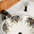 Contemporary vanity bathroom upgrade with InArt glossy blue floral ceramic round countertop basin detail