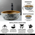 Bowl sink on vanity styled on granite countertop, multicolor Moroccan ceramic square vessel sink for bathroom