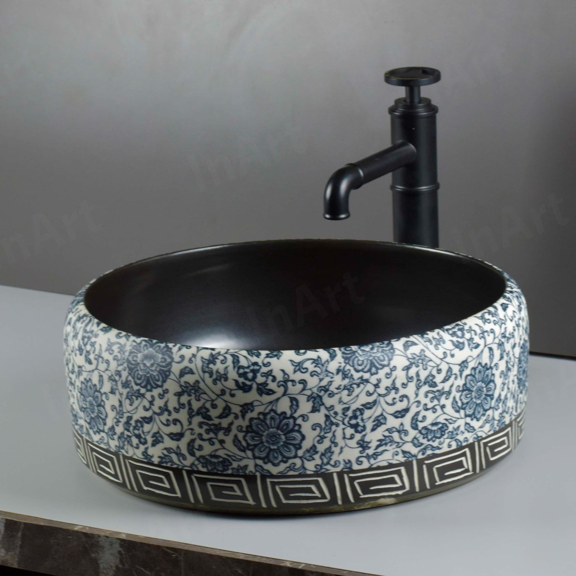 InArt Charcoal Black Round Ceramic Bathroom Vessel Sink product image 5 of 10