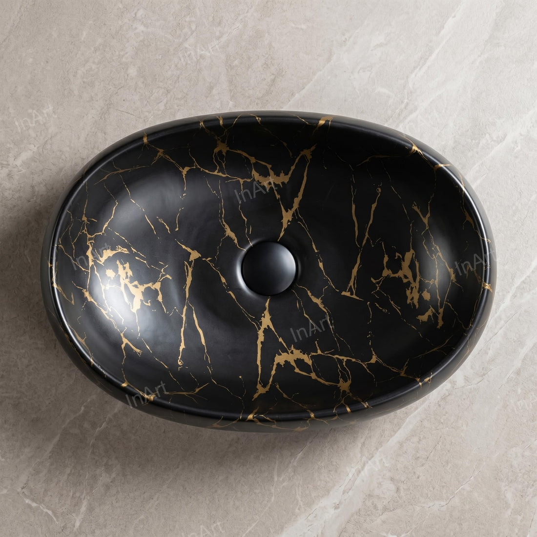 Black and Gold Round Ceramic vessel bathroom sink