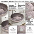 InArt Ash Gray/White Ceramic Round Vessel Sink – Satin Finish Patterned Exterior, 16