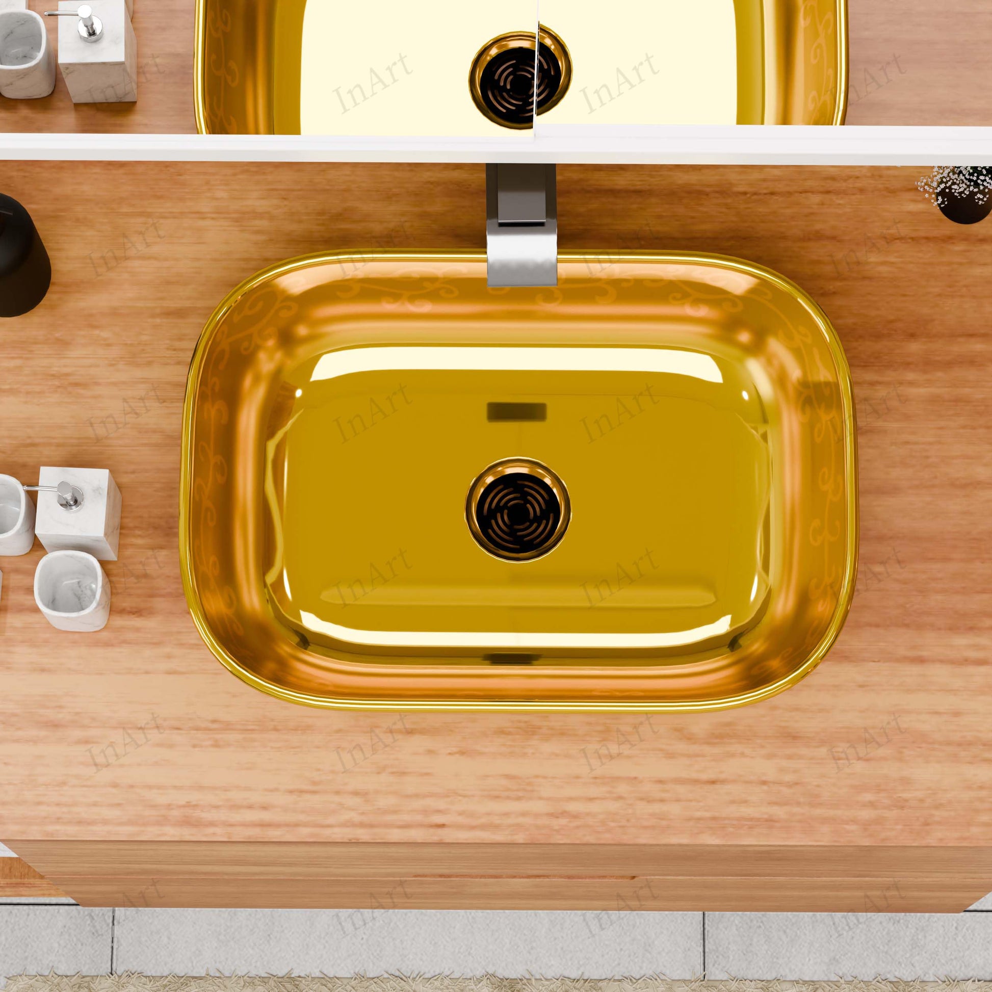 Gold Rectangular Ceramic vessel bathroom sink, additional product view 4