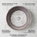 InArt Ash Gray/White Ceramic Round Vessel Sink – Satin Finish Patterned Exterior, 16