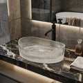 InArt Crystal Clear Oval Glass Vessel Sink, Fluted Ribbed Design, 19.7 x 14.6 Inch Bathroom Basin, additional product view 4