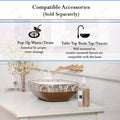 Above counter bathroom sink detail, rose gold finish on rectangular ceramic vessel basin with smooth rim