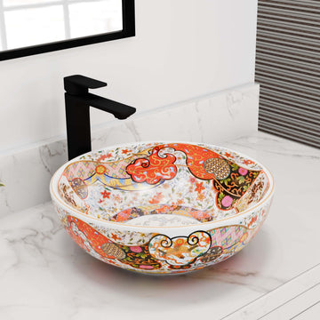 Vessel sink InArt Moroccan ceramic square tabletop wash basin 40x40 cm glazed counter top bathroom