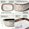 Bathroom sinks above counter side angle showing InArt rose gold ceramic wash basin rectangular vessel
