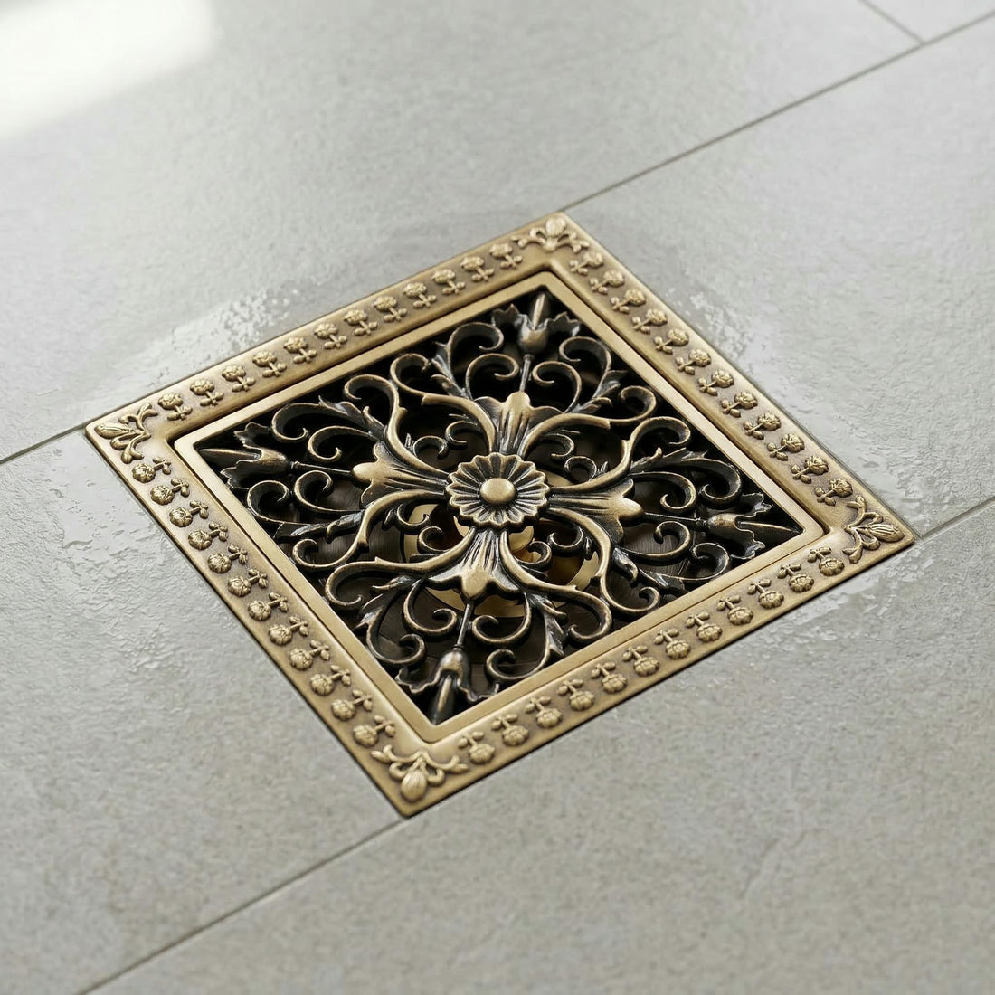 InArt 12 x 4 Inch Square Brass Shower Drain Channel with Removable Grate