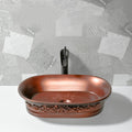 Drain detail on InArt ceramic oval countertop bathroom basin, matte copper vessel sink for vessel sink vanity tops