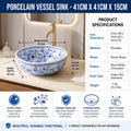 Blue and White Round Porcelain Ceramic vessel bathroom sink, additional product view 9