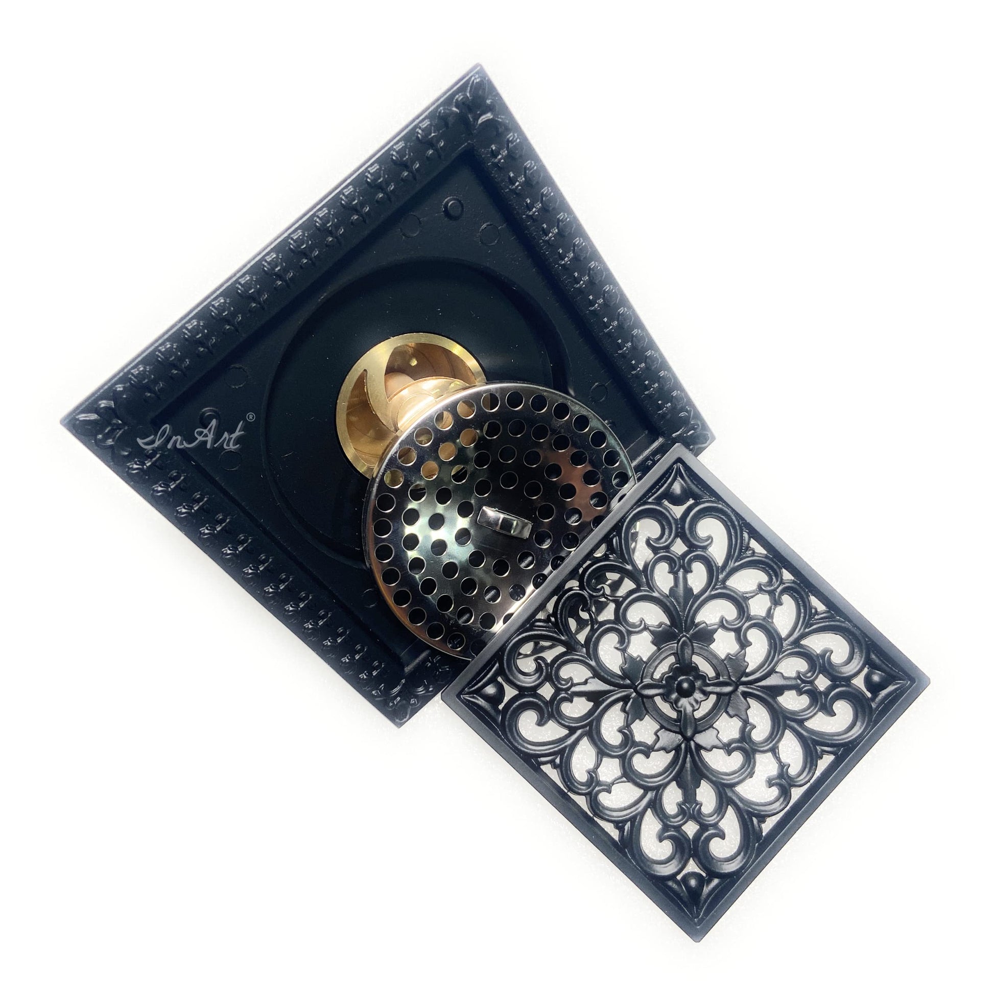 InArt Matte Black Brass Square Shower Drain Cover – Removable Grate, 5" Square, additional product view 7