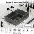 InArt Smoked Black Tempered Glass Rectangular Vessel Sink – Textured Design, 18.11
