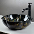 Close-up of glossy Mexican patterned ceramic oval wash basin, smooth rim detail for vessel sink cabinet