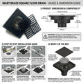 InArt Matte Black 12 x 4 Inch Brass Floor Drain with Removable Strainer, additional product view 6