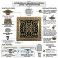 InArt 12 x 4 Inch Square Brass Shower Drain Cover with Removable Grate, additional product view 6
