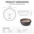 Fourteen-inch round vessel sink dimensions and 1.77-inch drain opening diagram
