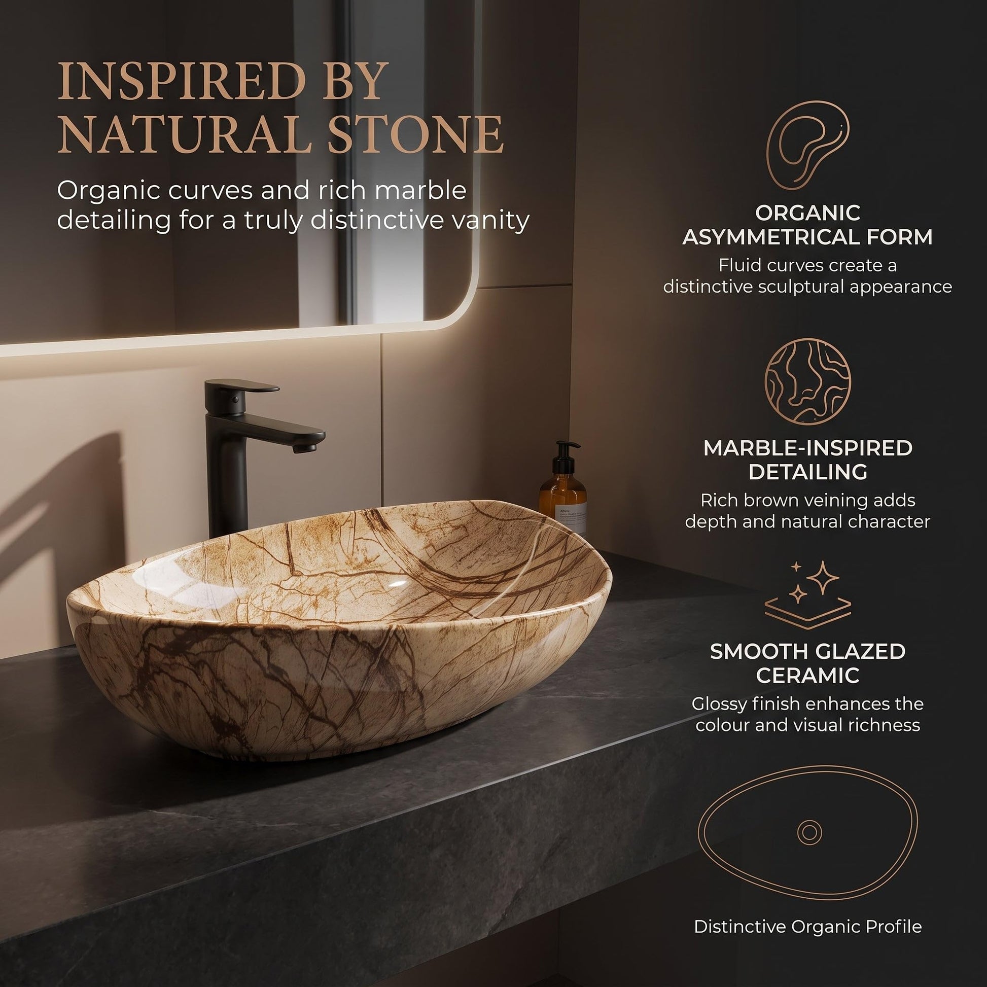 Champagne Gold Rectangular Ceramic vessel bathroom sink, additional product view 9