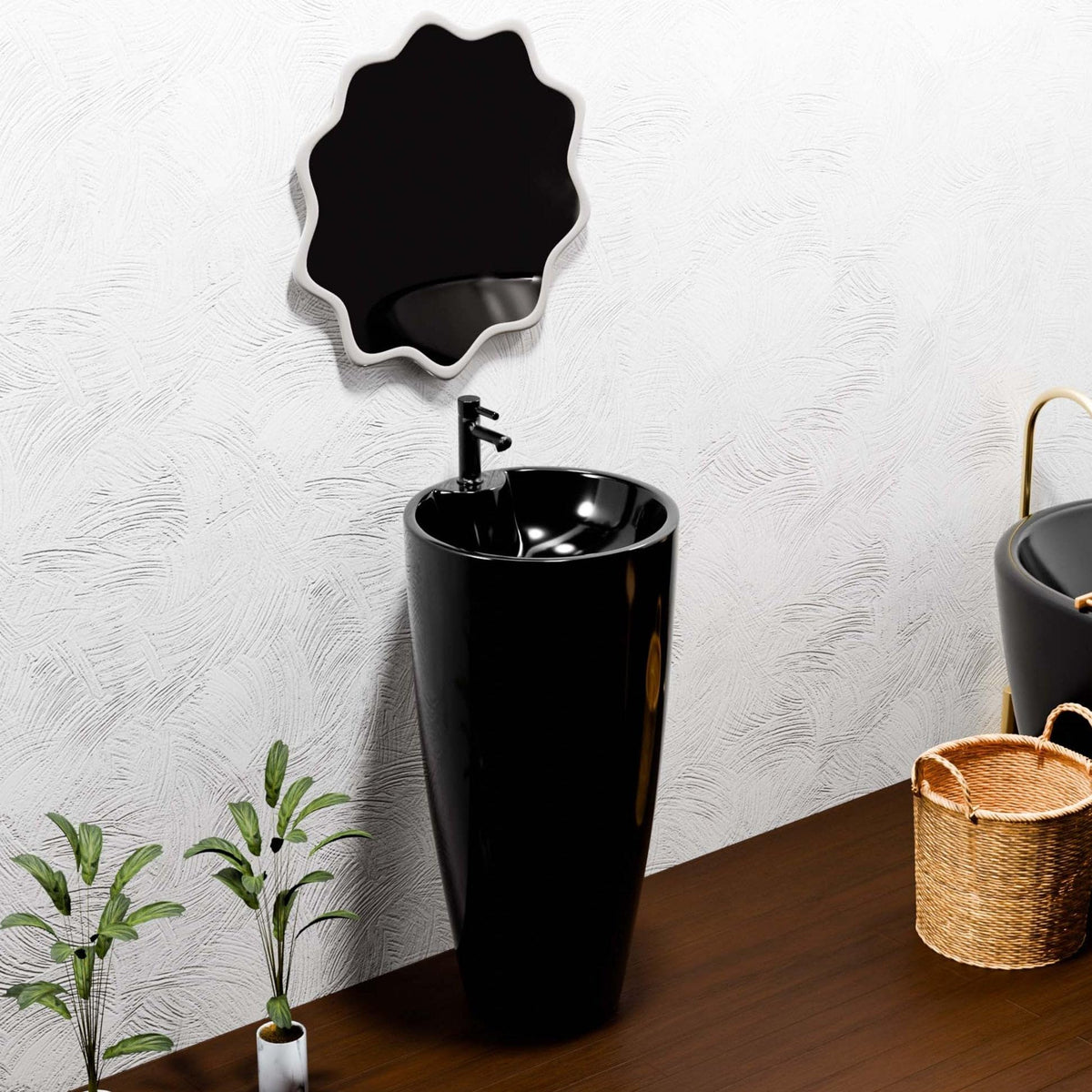InArt Basin Pedestal Sink - Circular Bathroom Standing Sink Black 38x38 CM