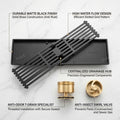 InArt Matte Black Linear Brass Bathroom Floor Drain with Grate, 12 x 4 Inch, additional product view 2