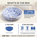 Blue and White Round Porcelain Ceramic vessel bathroom sink, additional product view 2