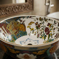 InArt Glossy Multicolor Ceramic Round Vessel Sink – Hand-Painted Pattern, 16.5