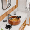 InArt Wood-Grain Glossy Ceramic Round Vessel Sink – Above Counter, 16.5
