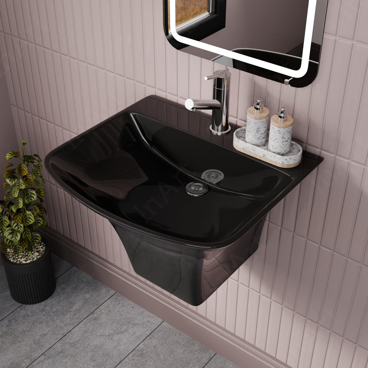 InArt Black Wall-Mounted Ceramic Bathroom Sink with Half Pedestal, 19 x 17 Inch, additional product view 5