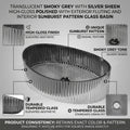 InArt Smoked Tempered Glass Oval Vessel Sink – Ribbed Texture, 19.7