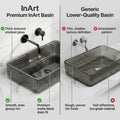 InArt Smoked Black Tempered Glass Rectangular Vessel Sink – Textured Design, 18.11