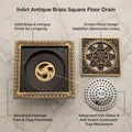 InArt 12 x 4 Inch Square Brass Bathroom Floor Drain with Strainer Grate, additional product view 2