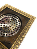 Square brass floor drain for bathroom or kitchen tile, 4 inch outlet bottom connection view