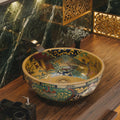 InArt Glossy Multicolor Ceramic Round Vessel Sink – Moroccan Pattern, 16.5