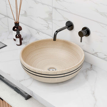 Vessel sinks - InArt beige square ceramic tabletop wash basin 40x40cm countertop sink