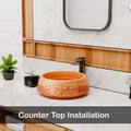InArt Wood-Tone Ceramic Round Vessel Sink – Floral Art Design, 16.5