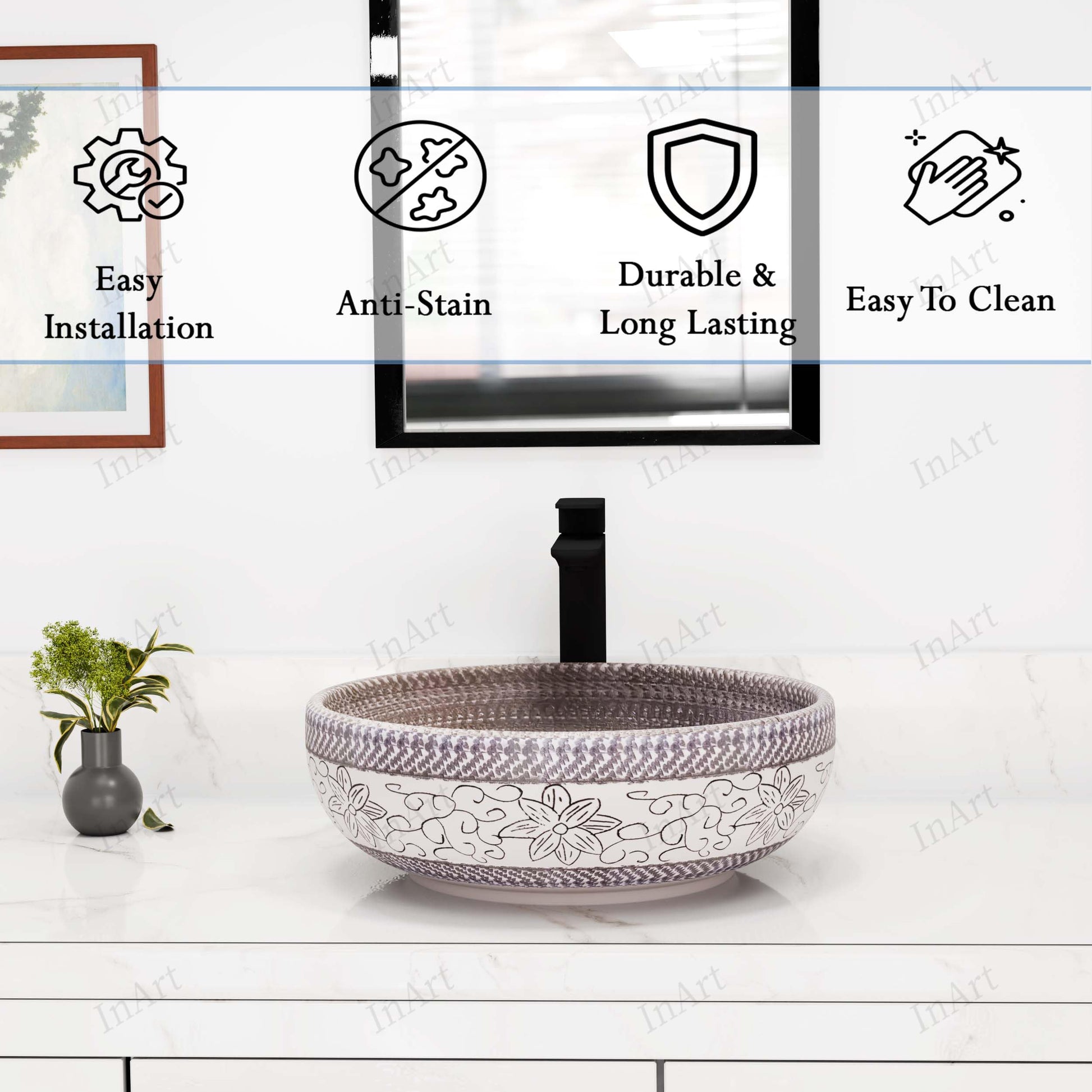 Bath vessel sink top view, square ceramic table top wash basin 40 x 40 x 14 cm