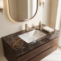 White and Gold Rectangular Ceramic undermount bathroom sink, additional product view 3