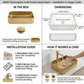 Top view of rectangular ceramic vessel sink, modern restroom sink for bathroom sink vanity tops in rose gold