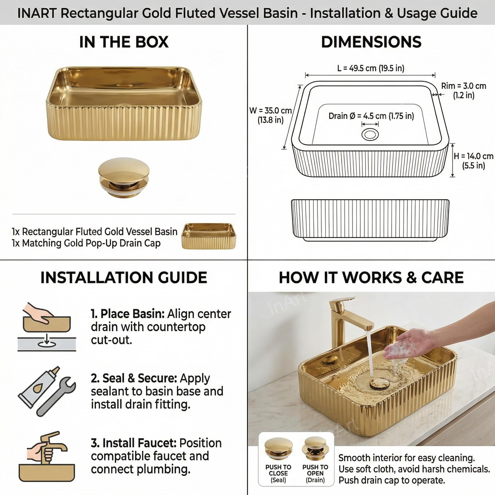 Top view of rectangular ceramic vessel sink, modern restroom sink for bathroom sink vanity tops in rose gold