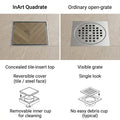 InArt Brushed 304 Stainless Shower Floor Drain – Square Shower Drain Tile Insert, 5
