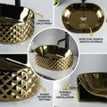 Bathroom vanity vessel sink side angle, InArt oval ceramic vessel bowl sink in glossy gold