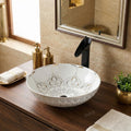 InArt bath vessel sink top view, round basin with glossy white finish and gold accent rim