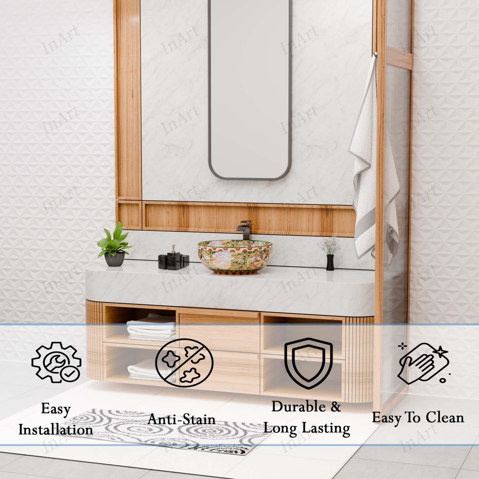 InArt Vessel Sinks for Bathrooms 16.5" – Ceramic, Glossy Green, Patterned Glaze, additional product view 3