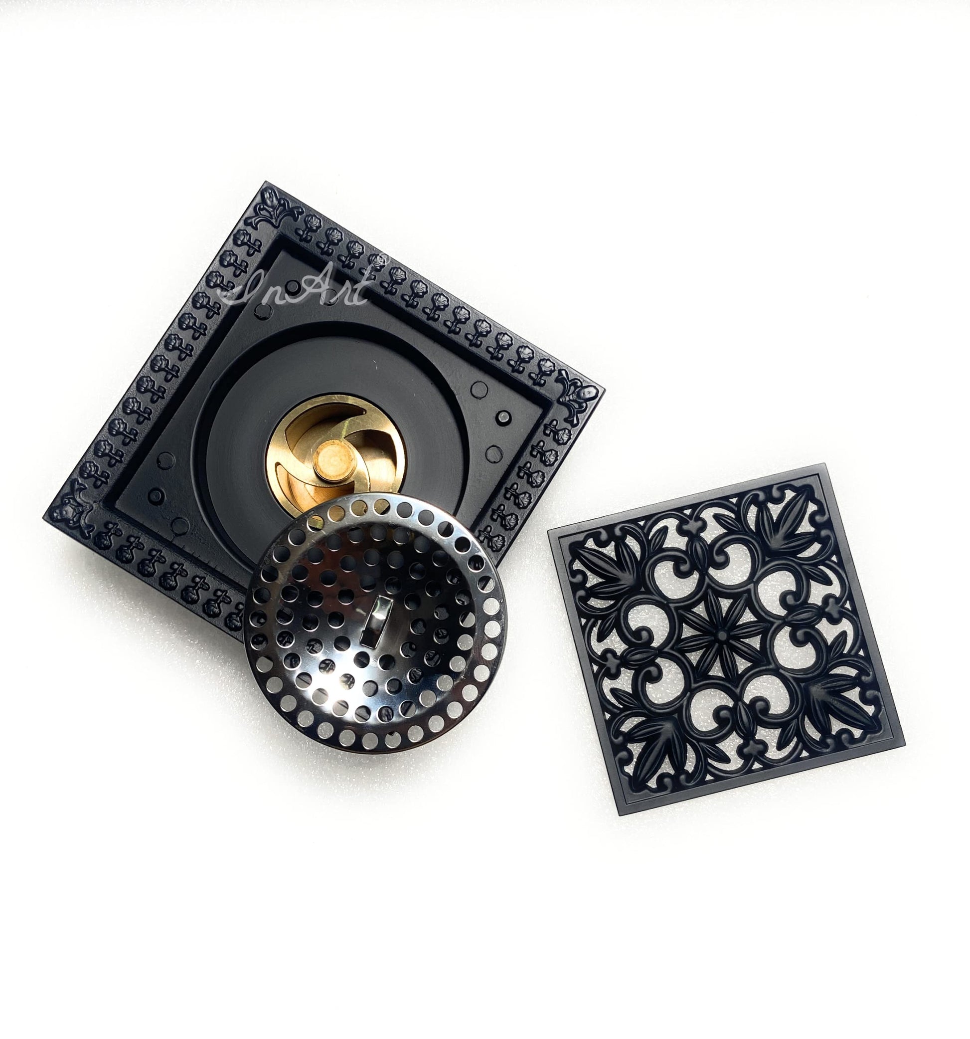 InArt brass 4 in shower drain outlet connection view for PVC ABS cast iron steel pipe