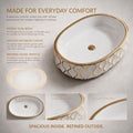 White and Gold Oval Ceramic vessel bathroom sink, additional product view 9