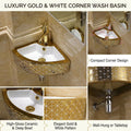 InArt Ceramic Corner Wall Hanging /Wall Mount/Counter Top Wash Basin Bathroom Sink For Lavatory Golden White Color 33 x 33 x 13 Cm, additional product view 3